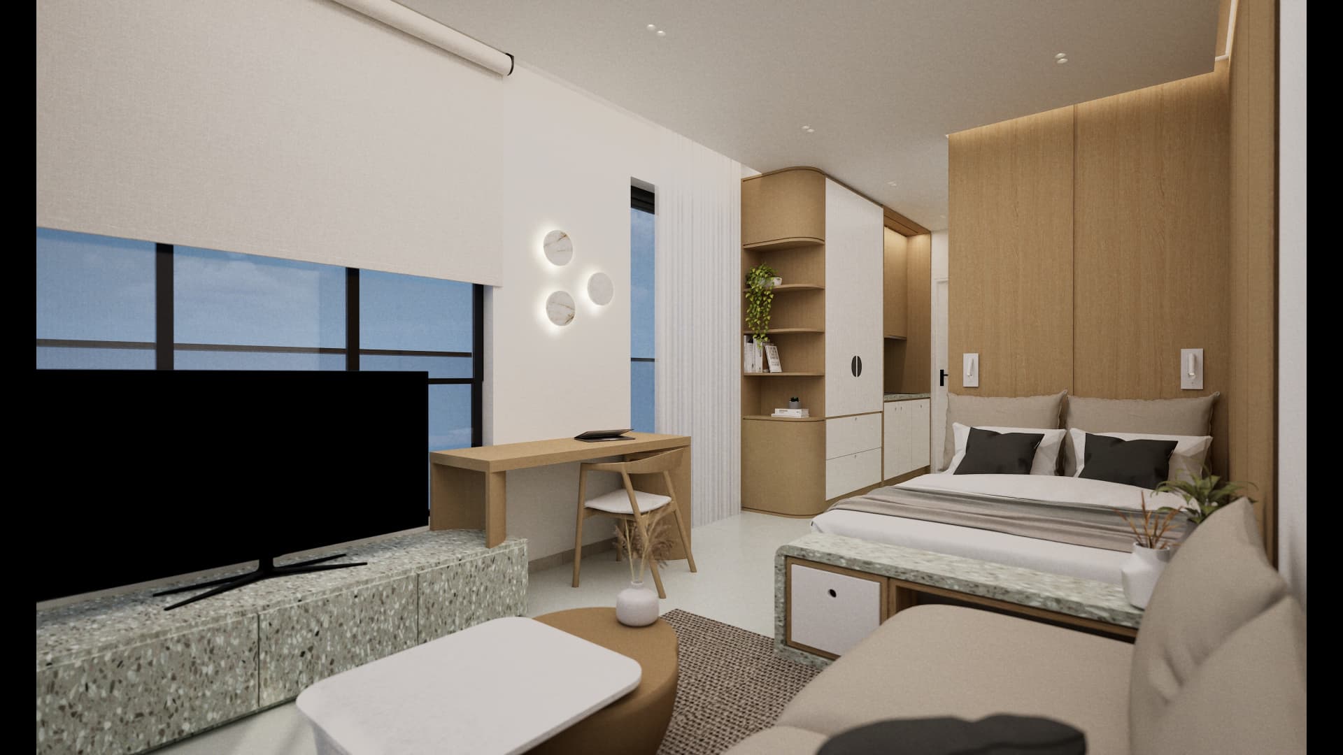 The HUB Student Apartments — studio living and sleeping area