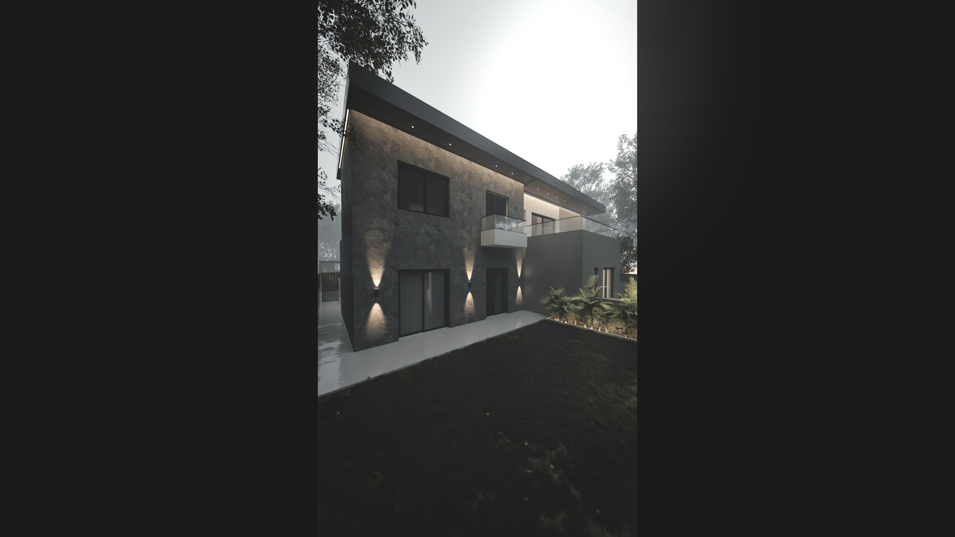 Modern Villa in Nea Erythraia — stone facade with evening lighting