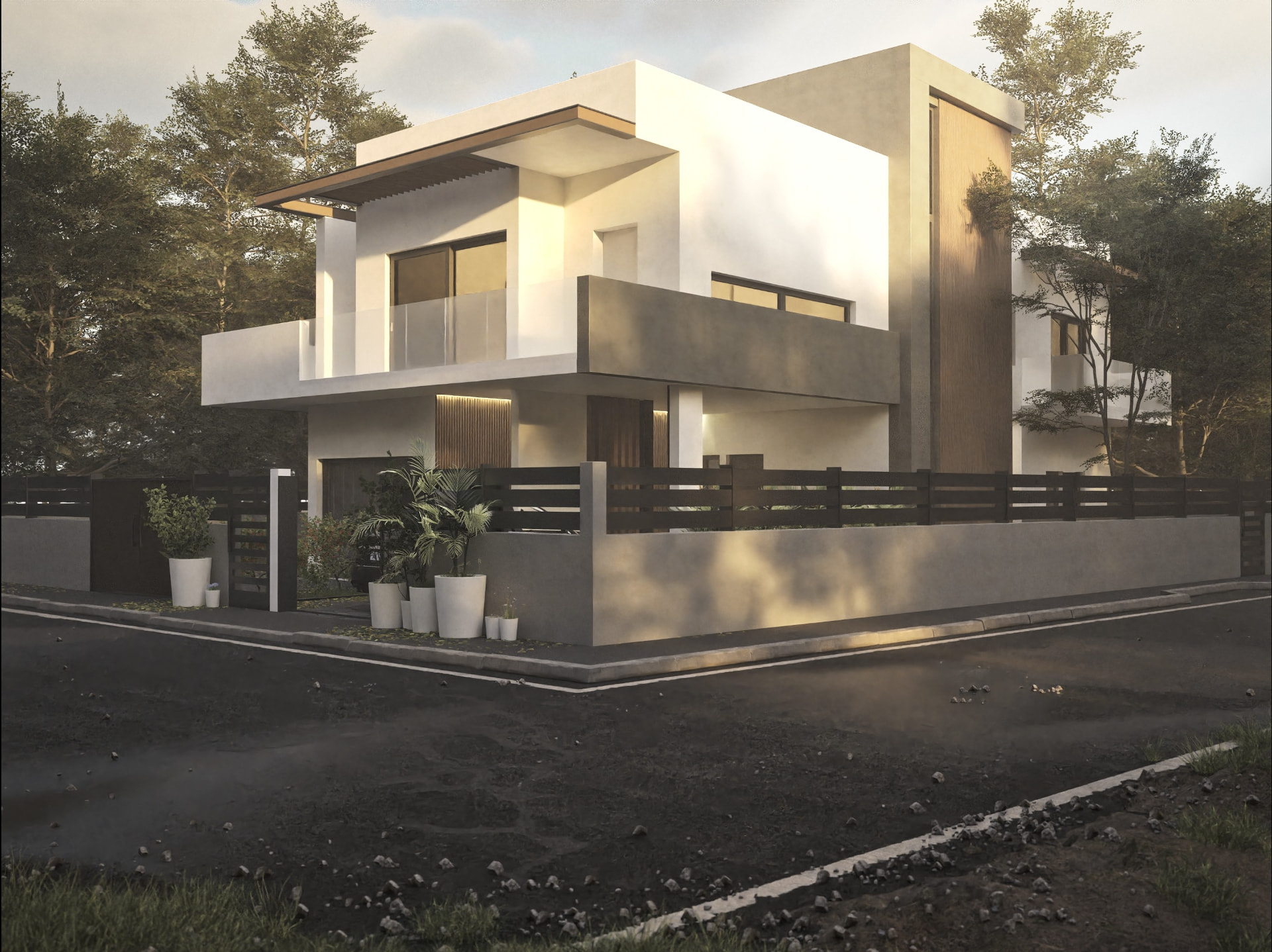 Villa in Begoulaki — street view at dusk