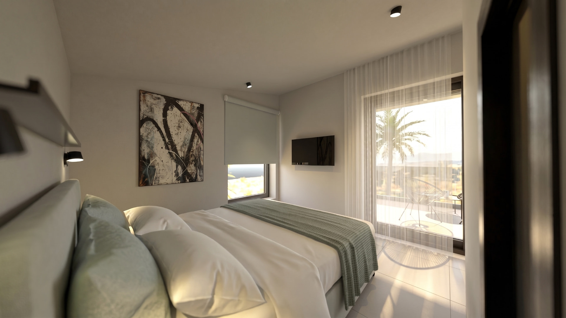 Seaside villas in Chiliadou — bedroom with balcony and sea view