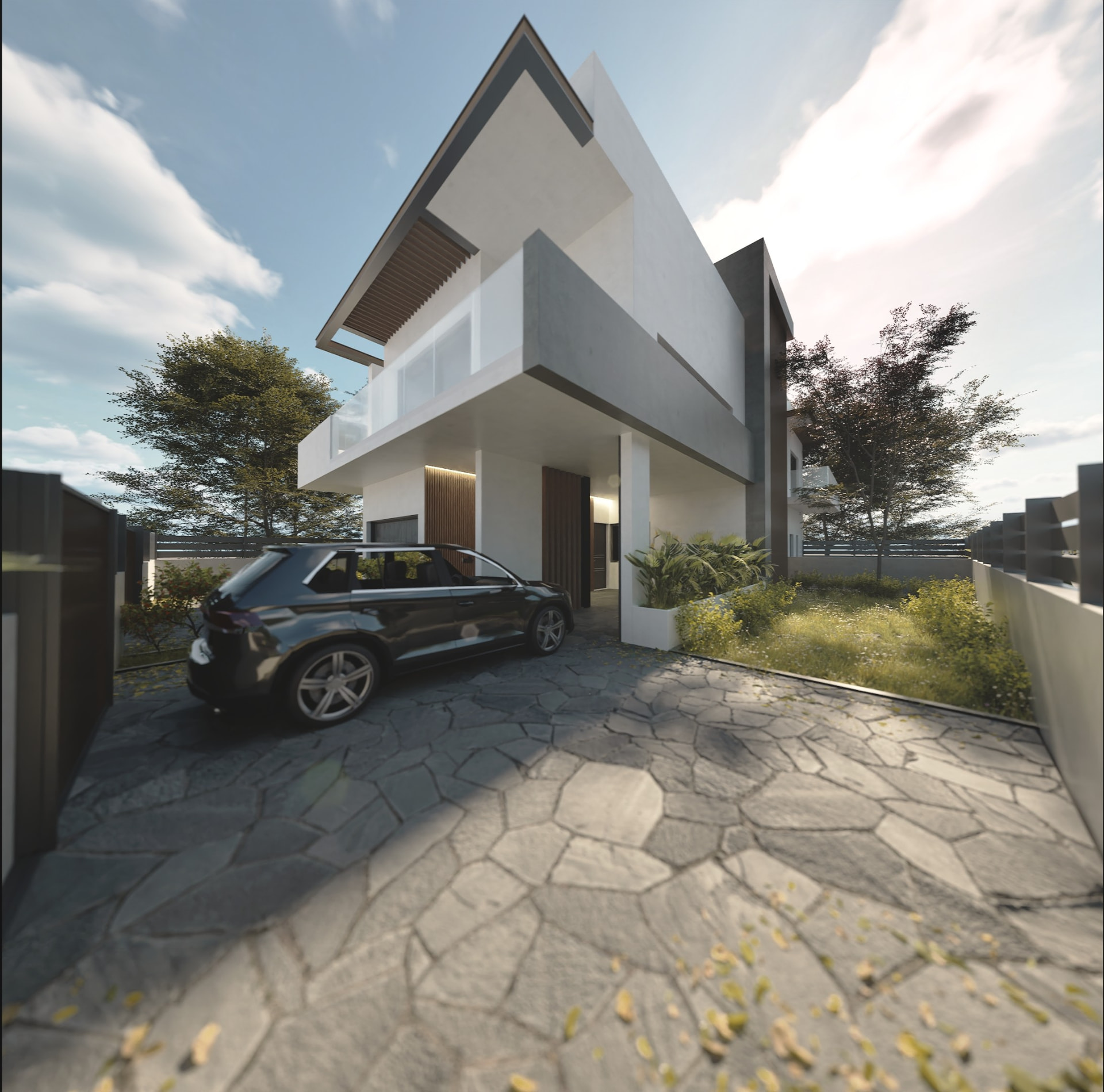 Villa in Begoulaki — side elevation with carport